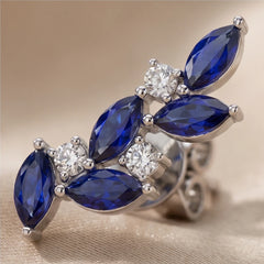 1.71 CT Marquise Sapphire & Diamond Leaf Climber Earrings