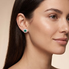 5.20 CT Round Emerald Diamond Flower Halo Earrings