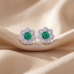 5.20 CT Round Emerald Diamond Flower Halo Earrings