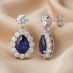 8.06 CT Pear Sapphire Halo Drop Earrings