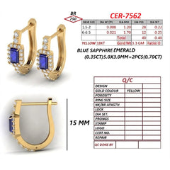 0.94 CT Sapphire & Diamond Emerald-Cut Halo Hoop Earrings