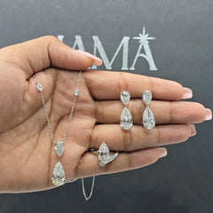 14.70 CT Pear Cut Diamond Jewellery Set - Ring, Earring & Chain Pendant (Ready for Delivery)
