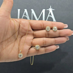 4.90 CT Cushion Cut Diamond Jewellery Set - Ring, Earring & Chain Pendant (Ready for Delivery)