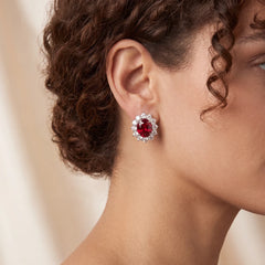 9.45 CT Oval-Cut Ruby & Diamond Halo Earrings