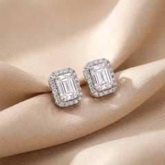2.43 CT Emerald-Cut Halo Stud Earrings