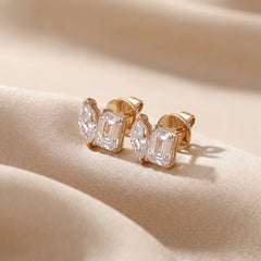 2 CT Marquise & Emerald-Cut Stud Earrings