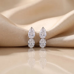 Two Stone Pear Oval Drop Earrings
