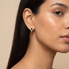 0.94 CT Sapphire & Diamond Emerald-Cut Halo Hoop Earrings