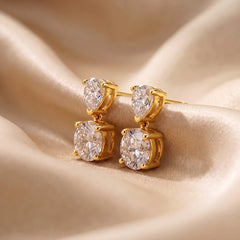 4.06 CT Heart & Round Cut Two Stone Drop Earrings
