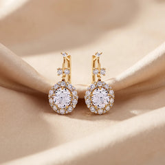 3.14 CT Round Halo Drop Earrings