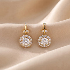 3.14 CT Round Halo Drop Earrings
