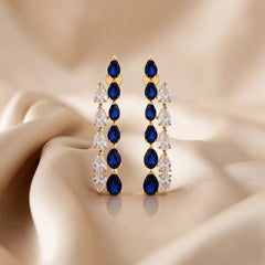 5.01 CT Sapphire Diamond Pear Dangle Earrings