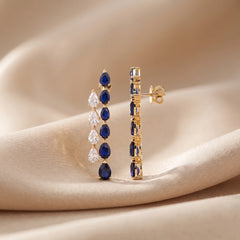 5.01 CT Sapphire Diamond Pear Dangle Earrings
