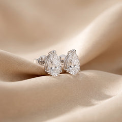 3.14 CT Pear Diamond Solitaire Stud Earrings