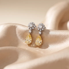 3.72 CT Yellow Pear Halo Drop Earrings