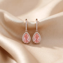 4.87 CT Pink Pear Halo Drop Earrings