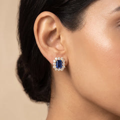5.06 CT Sapphire & Diamond Halo Stud Earrings