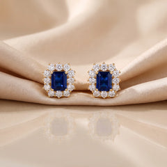 5.06 CT Sapphire & Diamond Halo Stud Earrings