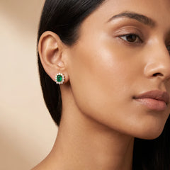 5.06 CT Emerald & Diamond Sunburst Halo Stud Earrings