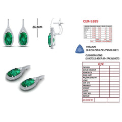 11.21 CT Long Cushion Emerald Halo Drop Earrings