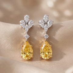 4.04 CT Yellow Sapphire & Diamond Pear Drop Earrings