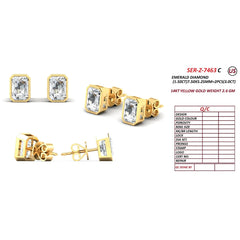 3 CT Emerald-cut Diamond Bezel Solitaire Stud Earrings