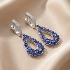 7.51 CT Sapphire & Diamond Open Teardrop Drop Earrings