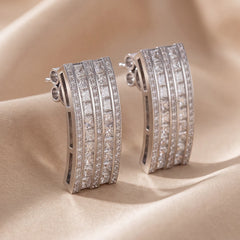 2.54 CT Princess Pavé Diamond Curved Bar Stud Earrings