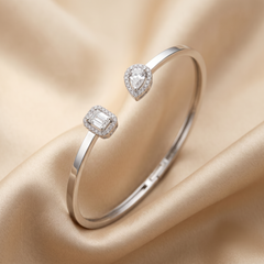 1.22 CT Emerald-cut & Pear Diamond Halo Open Bangle Bracelet