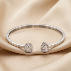 1.22 CT Emerald-cut & Pear Diamond Halo Open Bangle Bracelet