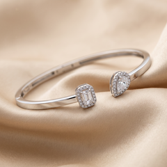 1.22 CT Emerald-cut & Pear Diamond Halo Open Bangle Bracelet