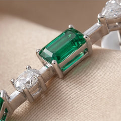 3.24 CT Multi Shape Emerald & Diamond Linear Drop Earrings