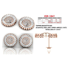 1.61 CT Tapered Baguette & Round Diamond Cluster Halo Stud Earrings