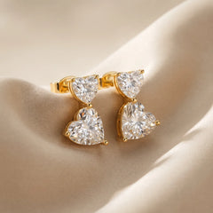 2.4 CT Double Heart Diamond Drop Earrings