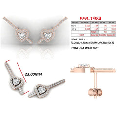 0.76 CT Heart Diamond Halo Bar Earrings