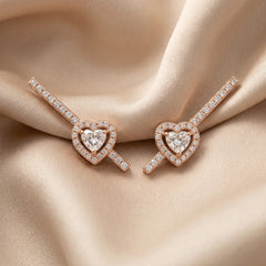 0.76 CT Heart Diamond Halo Bar Earrings