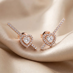 0.76 CT Heart Diamond Halo Bar Earrings