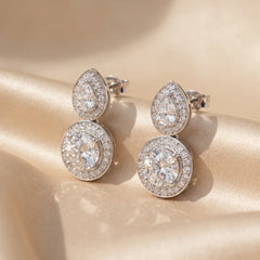 3.17 CT Pear & Round Cut Diamond Halo Earrings