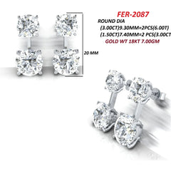 9.00 CT Round Cut Diamond Double Solitaire Drop Earrings