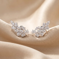 1.08 CT Multi Shape Diamond Floral Cluster Stud Earrings