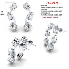 3.40 CT Oval, Pear & Emerald-Cut Diamond Ear Climbers Earrings