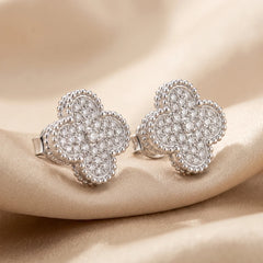 1.02 CT Round Diamond Clover Stud Earrings