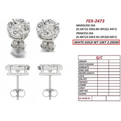 2.04 CT Marquise & Princess-Cut Diamond Cluster Studs