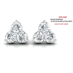 1.98 CT Round Diamond Three Stone Cluster Stud Earrings