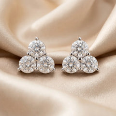1.98 CT Round Diamond Three Stone Cluster Stud Earrings