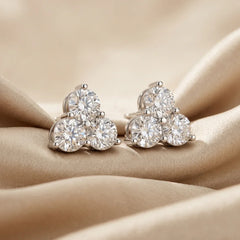 1.98 CT Round Diamond Three Stone Cluster Stud Earrings