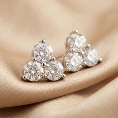 1.98 CT Round Diamond Three Stone Cluster Stud Earrings