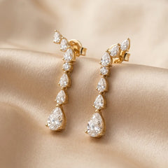 1.82 CT Pear & Round Diamond Drop Earrings