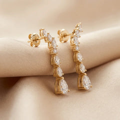 1.82 CT Pear & Round Diamond Drop Earrings