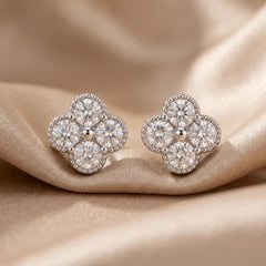 1.08 CT Diamond Clover Cluster Studs